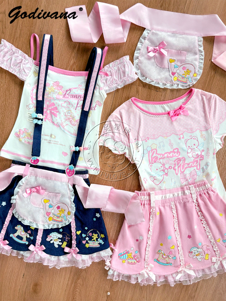 Embroidery Cotton Shirt - Lolita Daughters Clothes Cute Printed Strapless