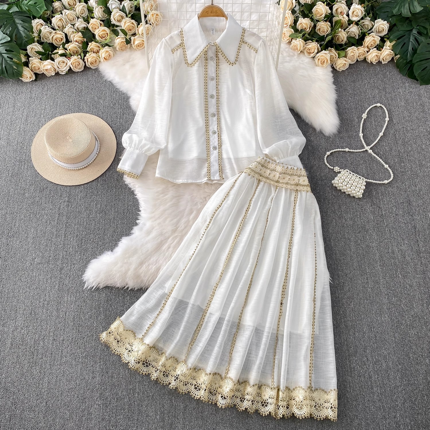 Embroidery Blouse - Elegant Shirt Skirt Suit Women Long