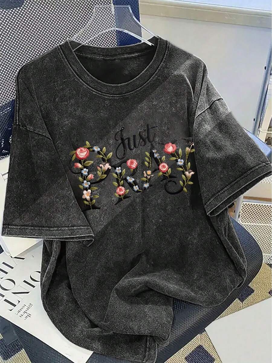 Embroidery Cotton Shirt - Unisex Cotton Short Sleeve T-Shirt With