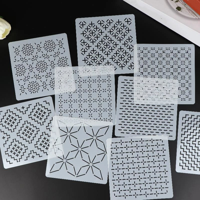 Embroidery Handicraft - 9/32Pcs Sashiko Embroidery Template DIY Geometric