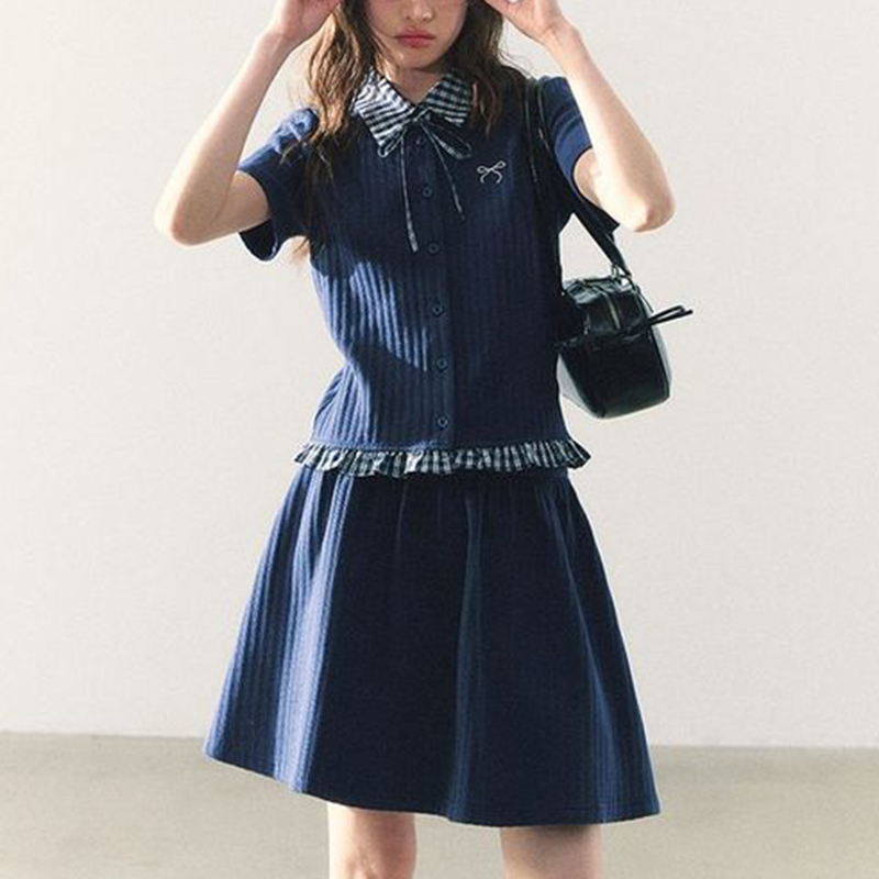Summer Knitted Preppy Style Tw - Embroidery Cotton Shirt 评论和价格