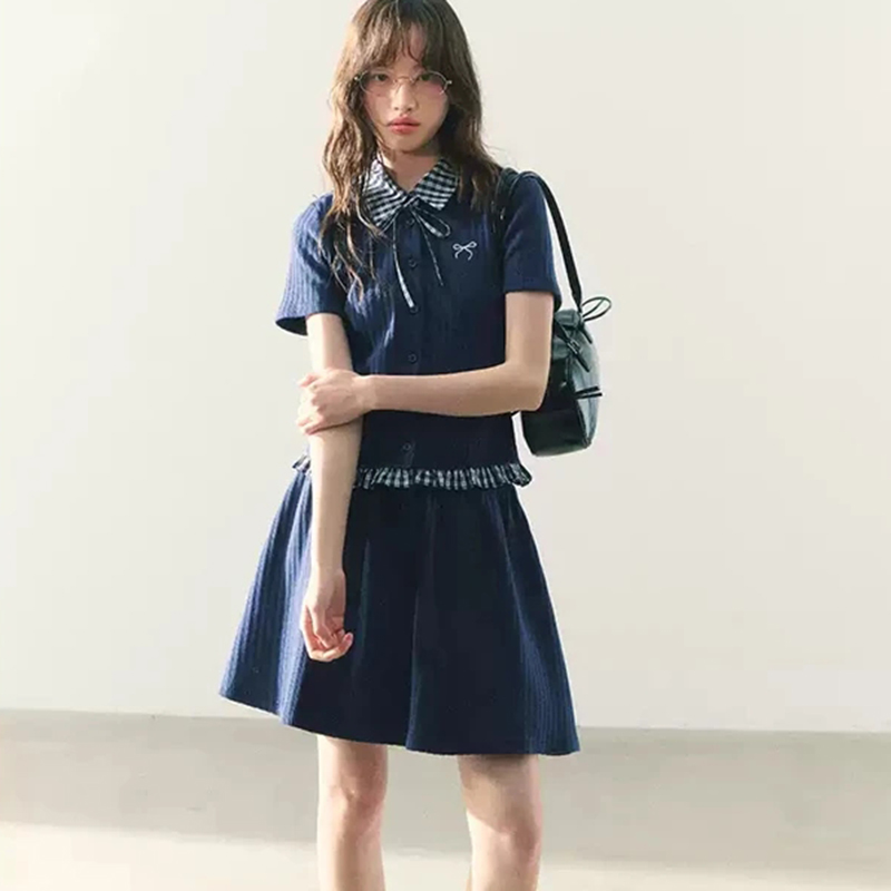 Summer Knitted Preppy Style Tw - Embroidery Cotton Shirt 评论和价格