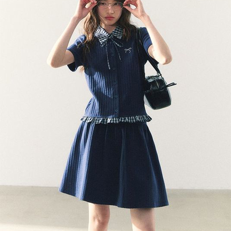 Summer Knitted Preppy Style Tw - Embroidery Cotton Shirt 评论和价格