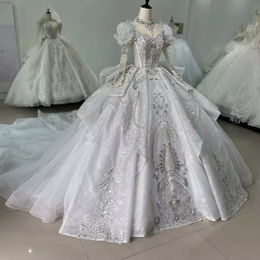 Hochzeitskleid Damen Long Slee - Embroidery Organza 评论和价格