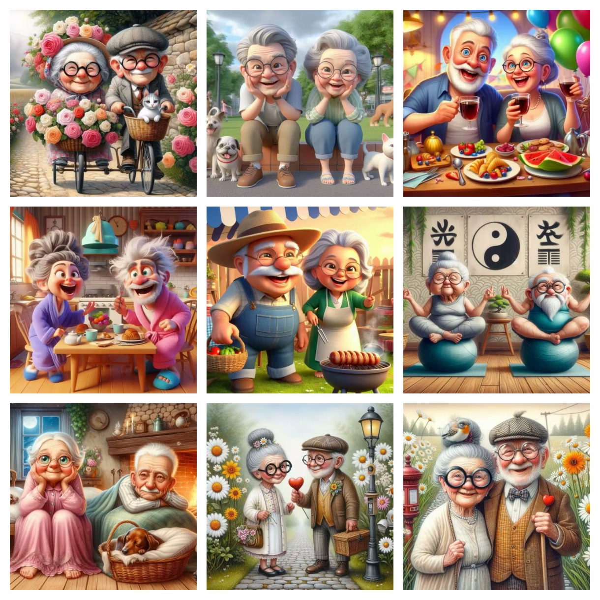 Cartoon Happy Old Couple 5D Fu - Embroidery Handicraft 评论和价格