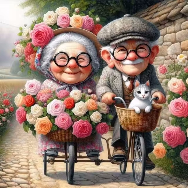 Cartoon Happy Old Couple 5D Fu - Embroidery Handicraft 评论和价格