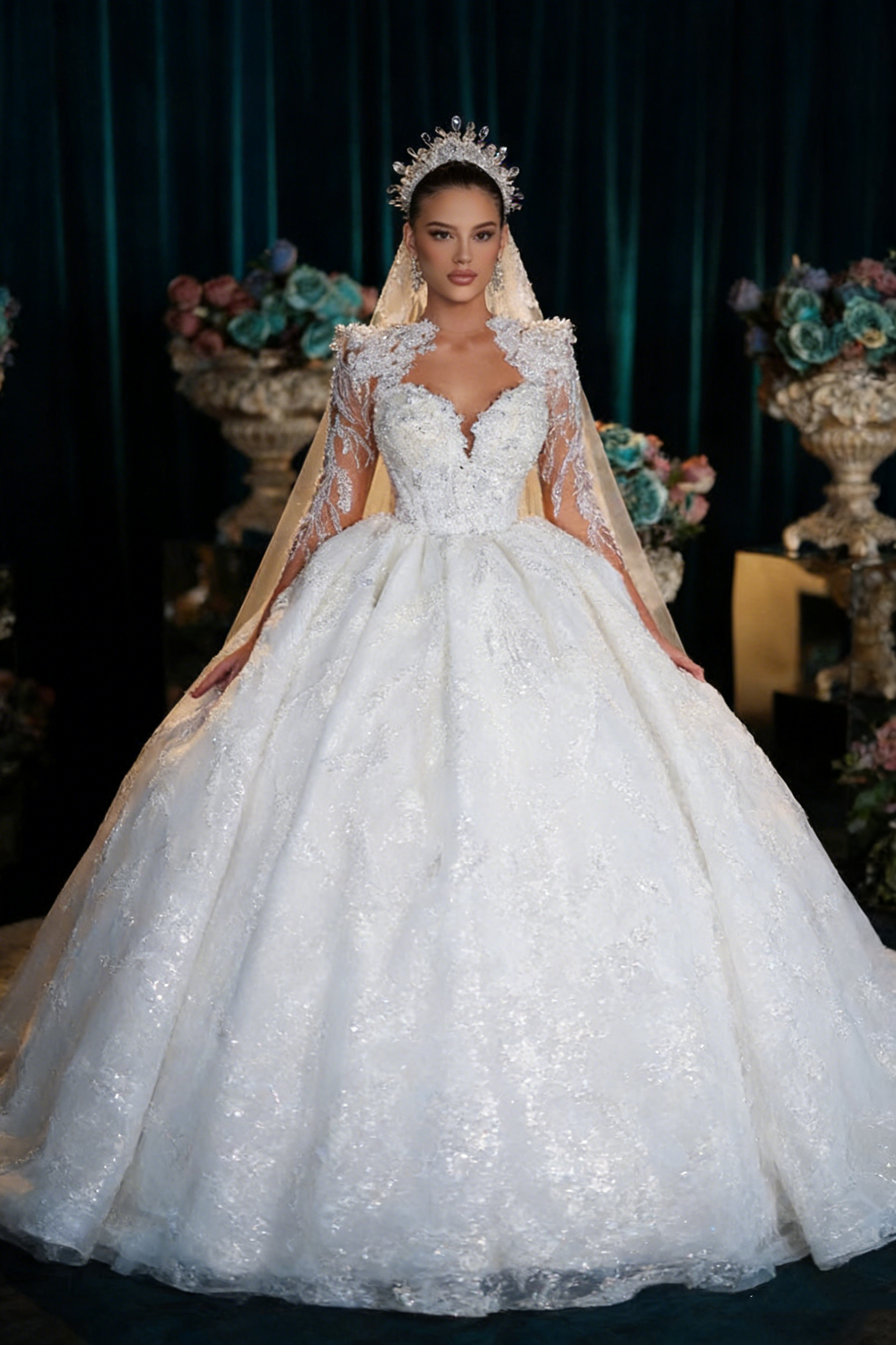 Custom White Elegant Princess  - Embroidery Organza 评论和价格