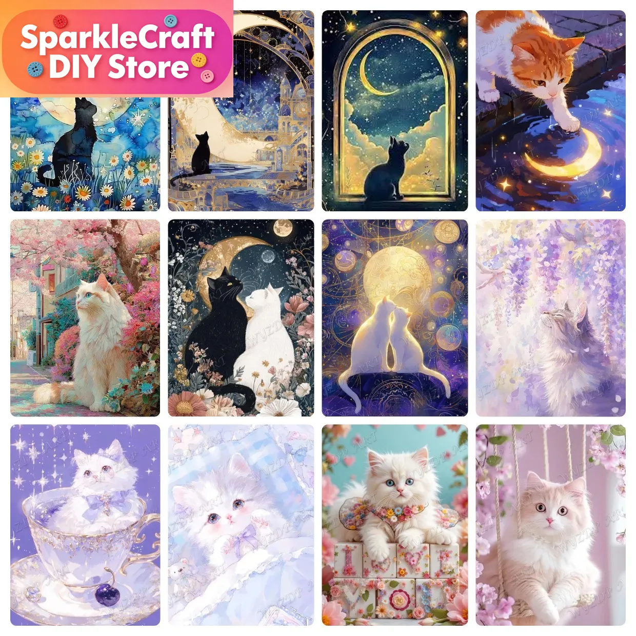 Animal Cat Moon Diamond Painti - Embroidery Handicraft 评论和价格