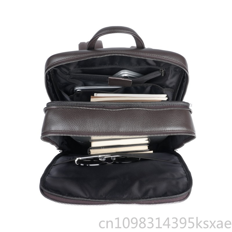 Men's Top Grain Leather Backpa - Embroidery Thread 评论和价格