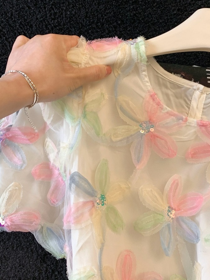 Elegant round Neck Lace Blouse - Embroidery Organza 评论和价格