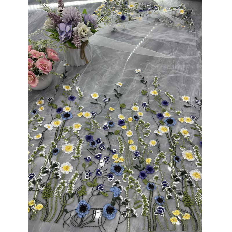 Floral Embroidered Mesh Fabric - Embroidery Organza 评论和价格