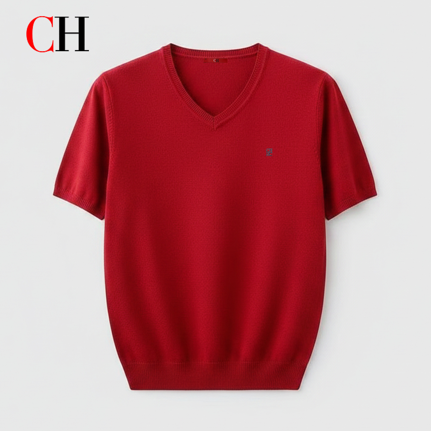 CH Men V Neck Short Sleeve Kni - Embroidery Men Shirt 评论和价格