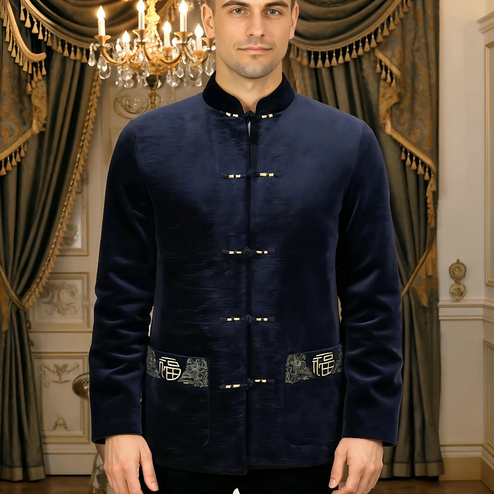 Men Velvet Fleece Lined Jacket - Embroidery Online Designs 评论和价格