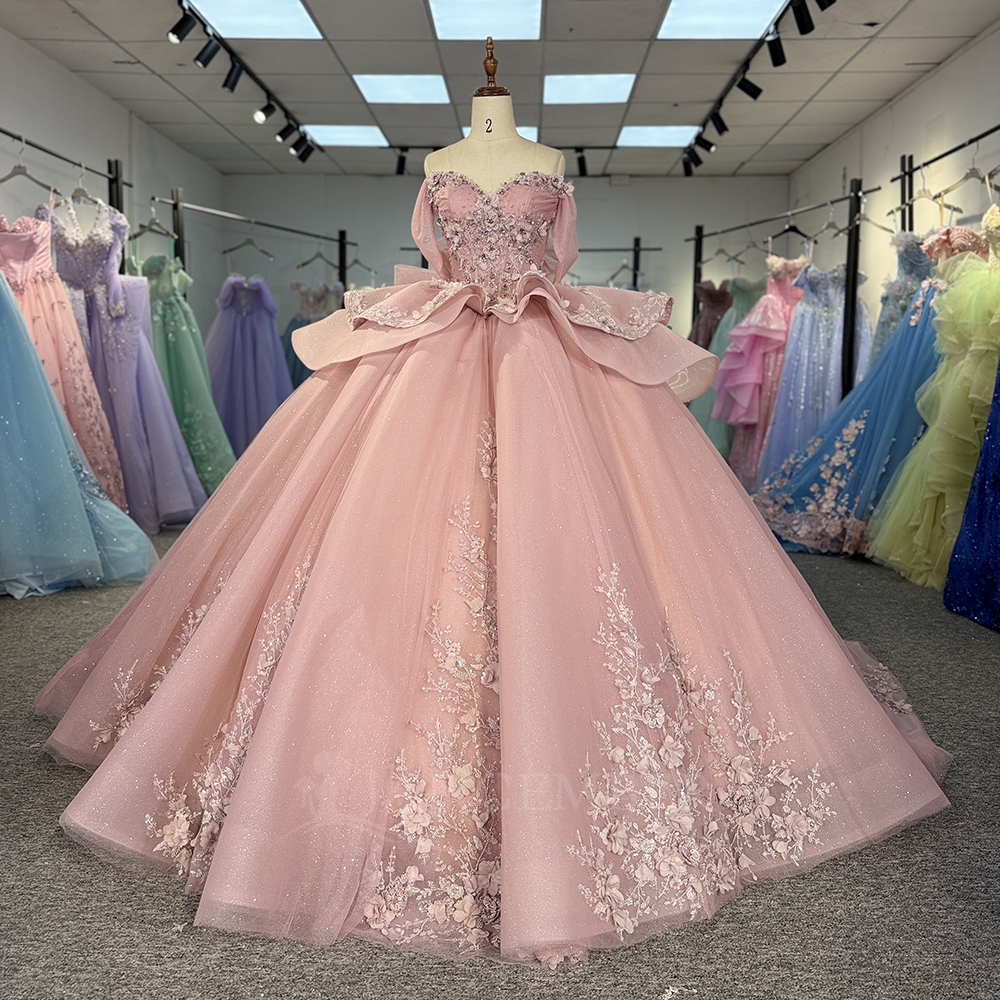 Pink Princess Ball Gown Quince - Embroidery Organza 评论和价格