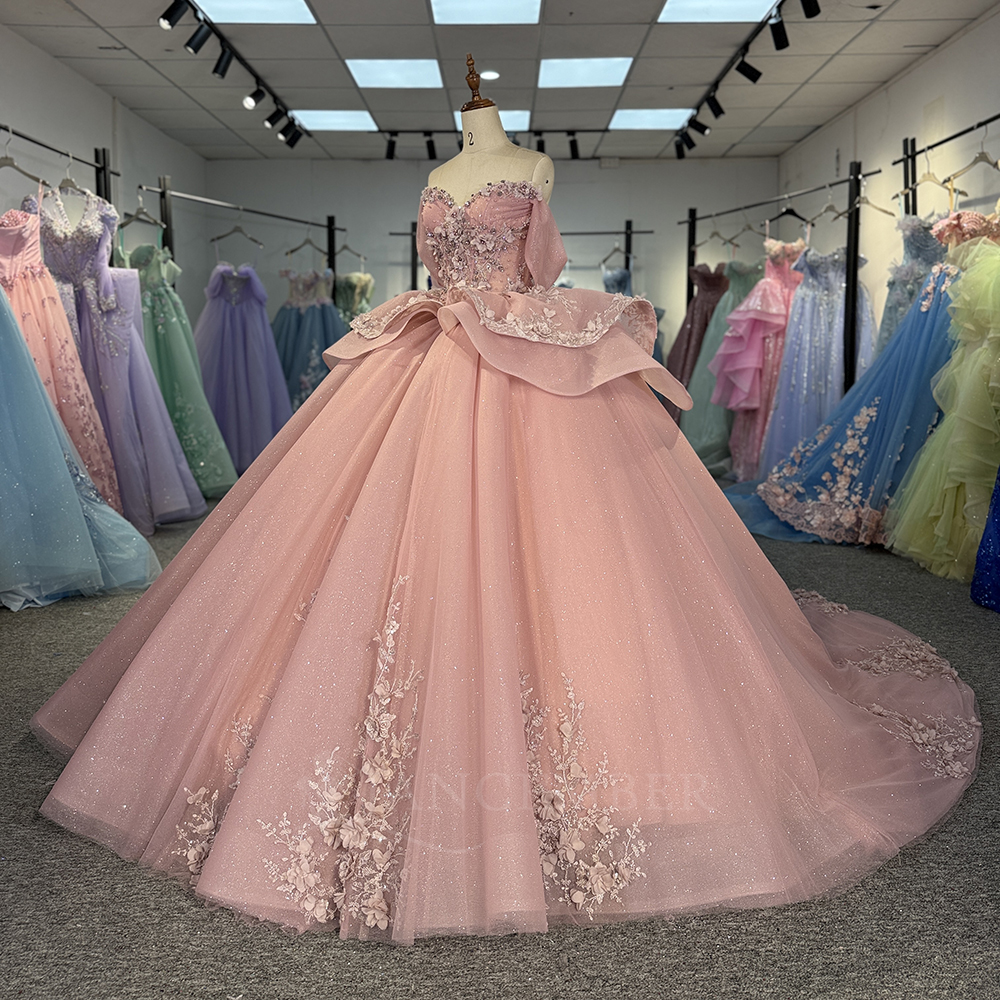 Pink Princess Ball Gown Quince - Embroidery Organza 评论和价格