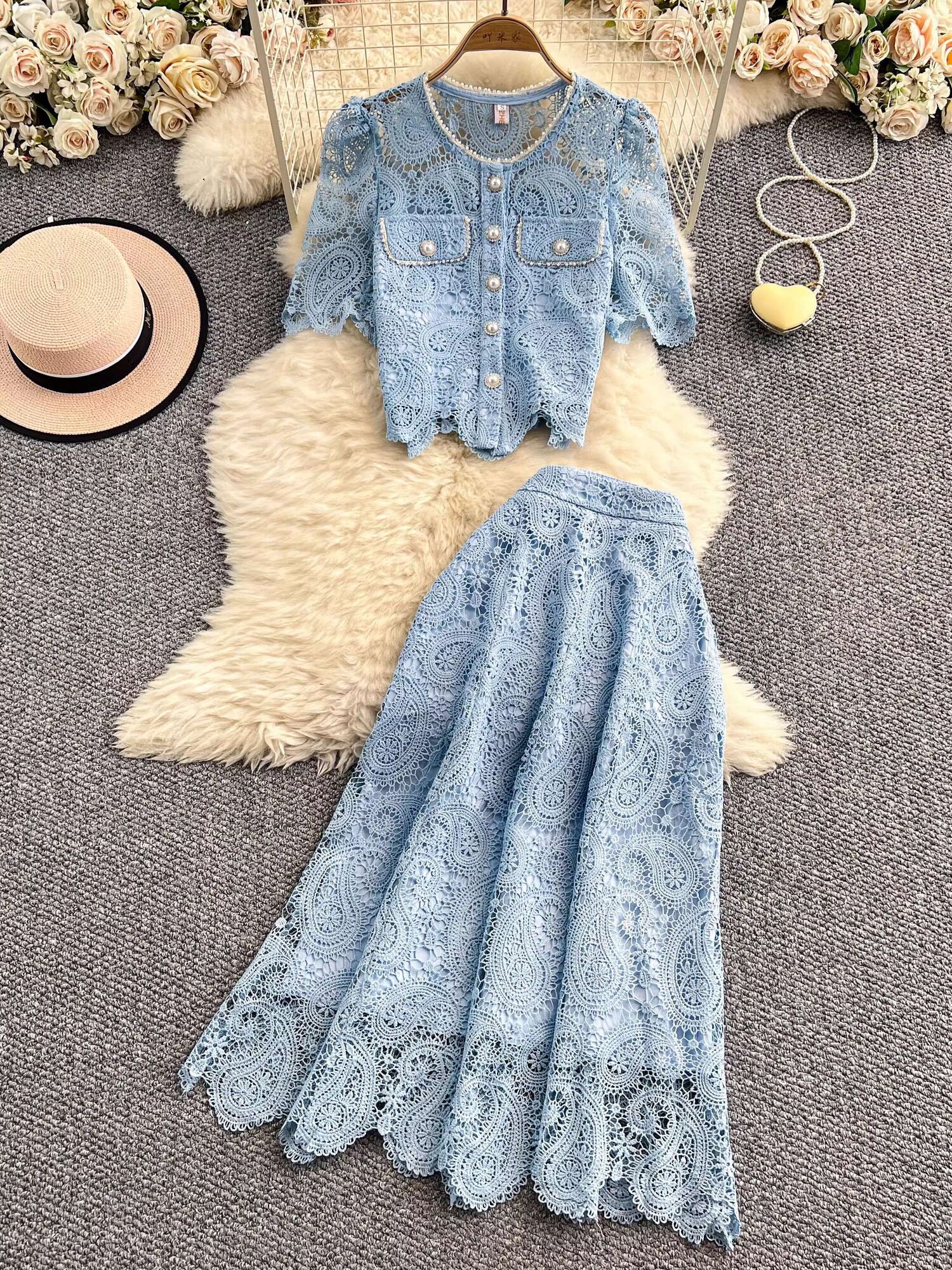 Elegant Pearl Long Dress Suits - Embroidery Blouse 评论和价格