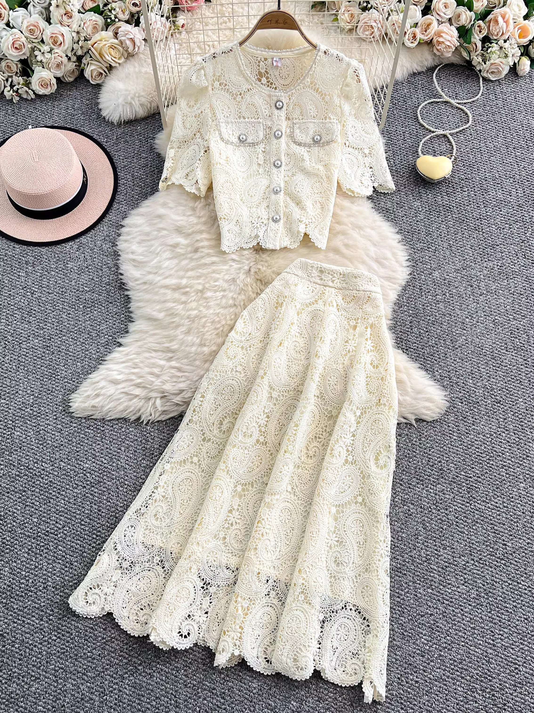 Elegant Pearl Long Dress Suits - Embroidery Blouse 评论和价格