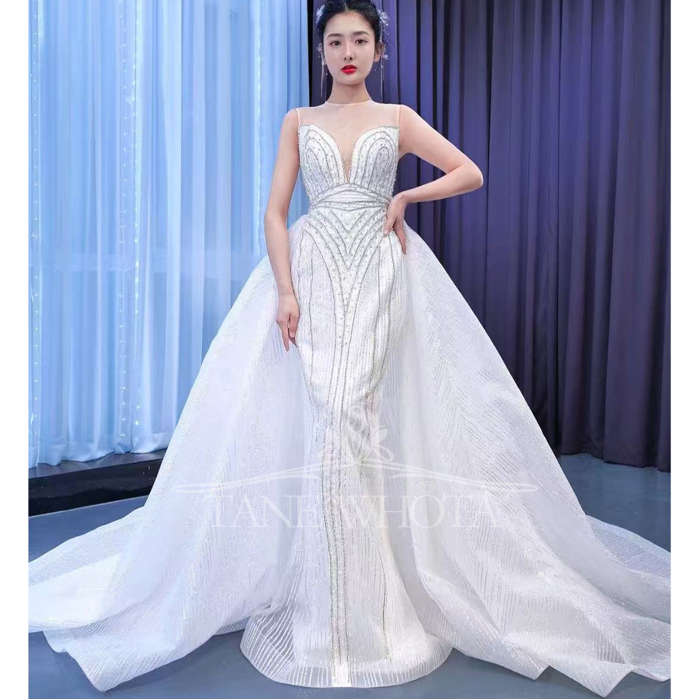 Sexy Mermaid Fit Wedding Dress - Embroidery Organza 评论和价格