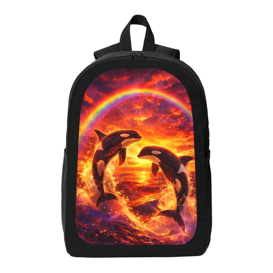 Orca Whale Rainbow Print Backp - Embroidery Whale 评论和价格