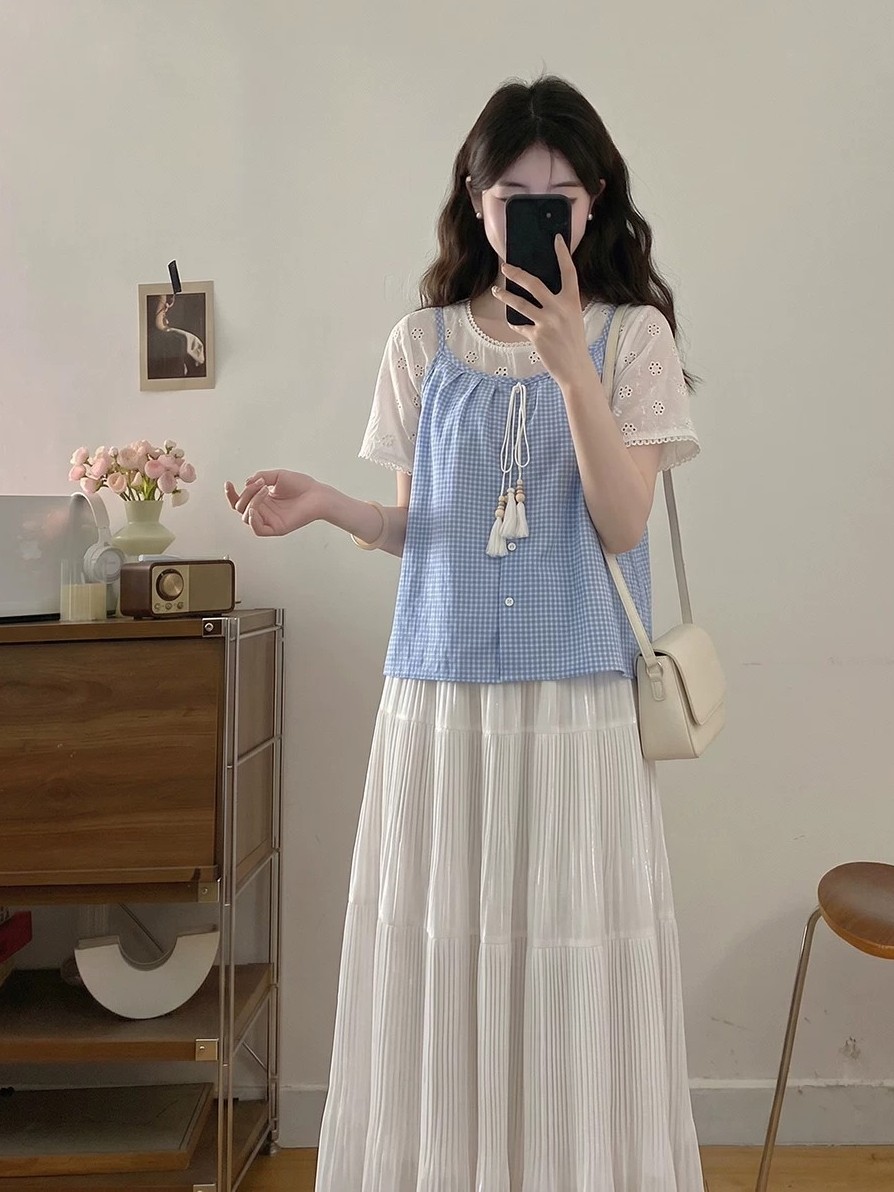 plus Size Summer New Hollow ou - Embroidery Blouse 评论和价格
