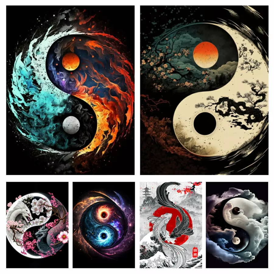 1PC frameless Yin Yang Tree 5D - Embroidery Free Pattern 评论和价格