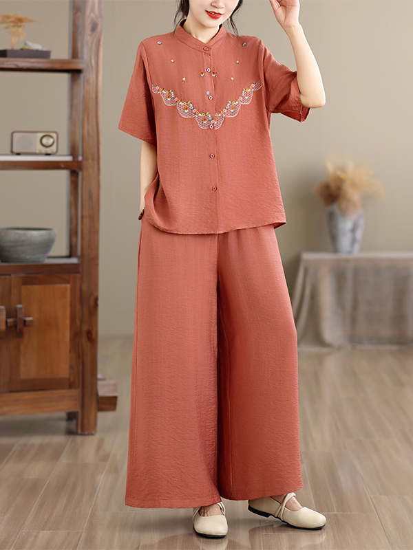 Embroidered Cotton Linen Short - Embroidery Cotton Shirt 评论和价格