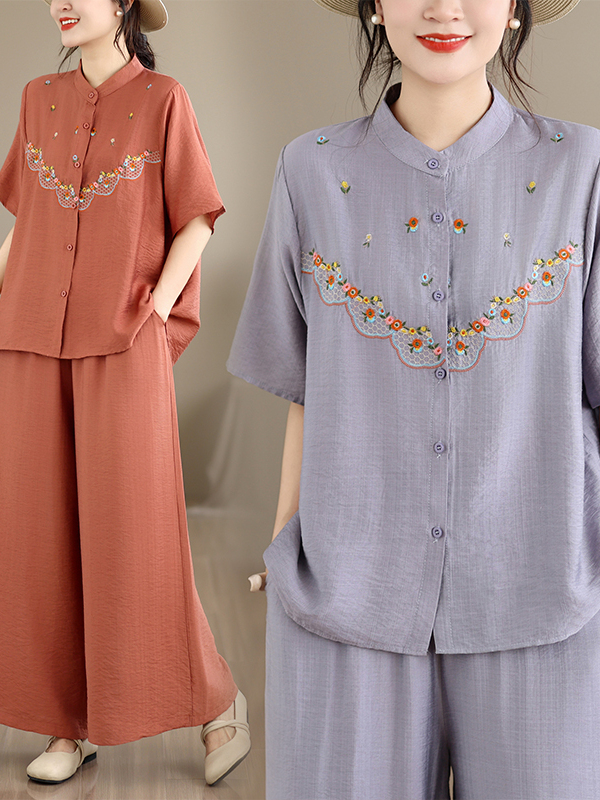 Embroidered Cotton Linen Short - Embroidery Cotton Shirt 评论和价格