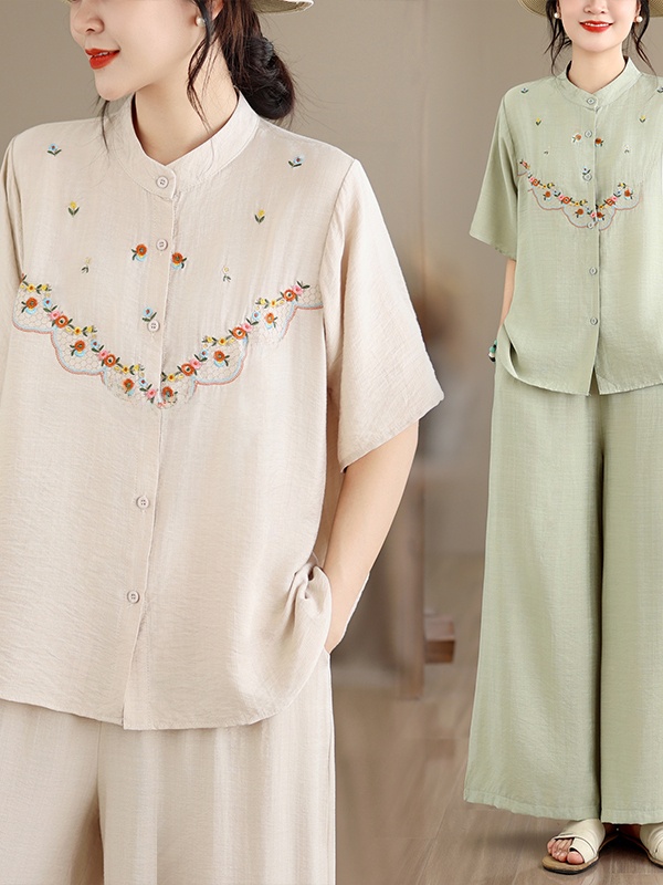 Embroidered Cotton Linen Short - Embroidery Cotton Shirt 评论和价格