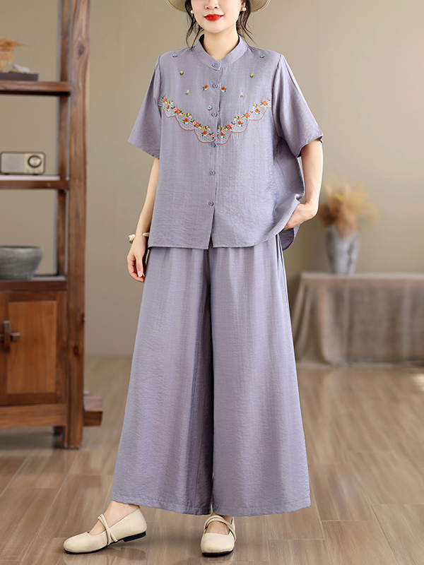 Embroidered Cotton Linen Short - Embroidery Cotton Shirt 评论和价格