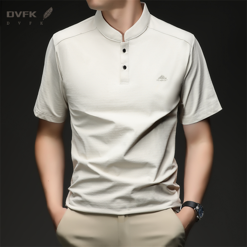 Mens Short Sleeve Mandarin Col - Embroidery Men Shirt 评论和价格