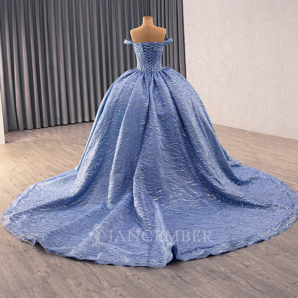 Customized Blue Quinceanera Dr - Embroidery Organza 评论和价格