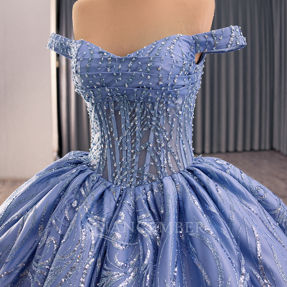 Customized Blue Quinceanera Dr - Embroidery Organza 评论和价格